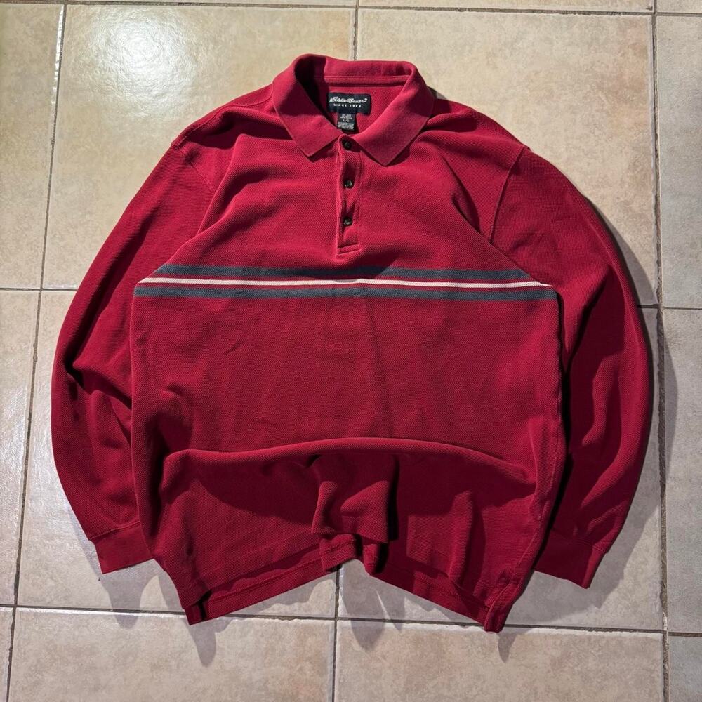 Vintage 90s eddie bauer red Striped Polo Size L in Mens